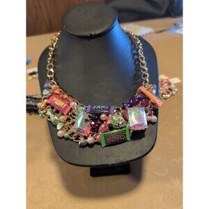 Betsey Johnson Halloween Candy Gems Spider Cat Charm Bib Necklace Glow in Dark